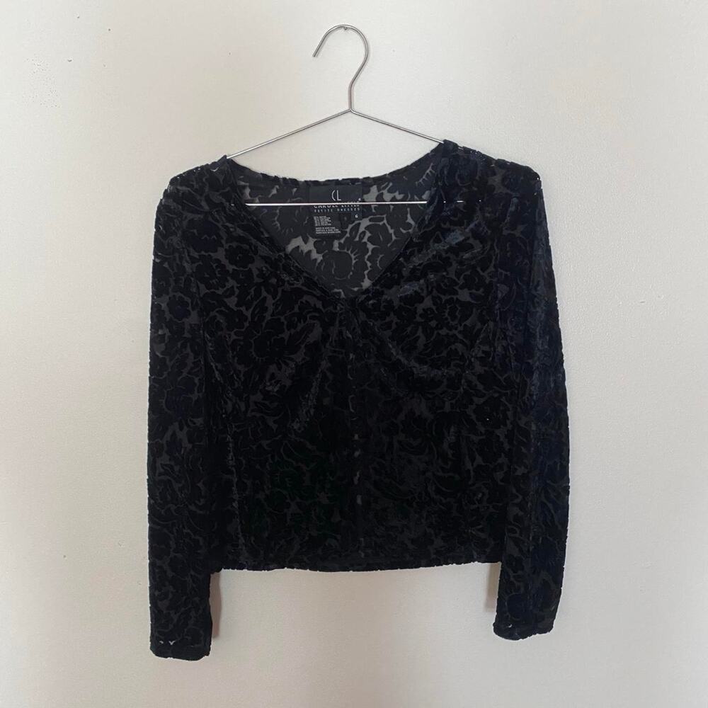 Vintage Sheer Black Velvet Long Sleeve Women's 6